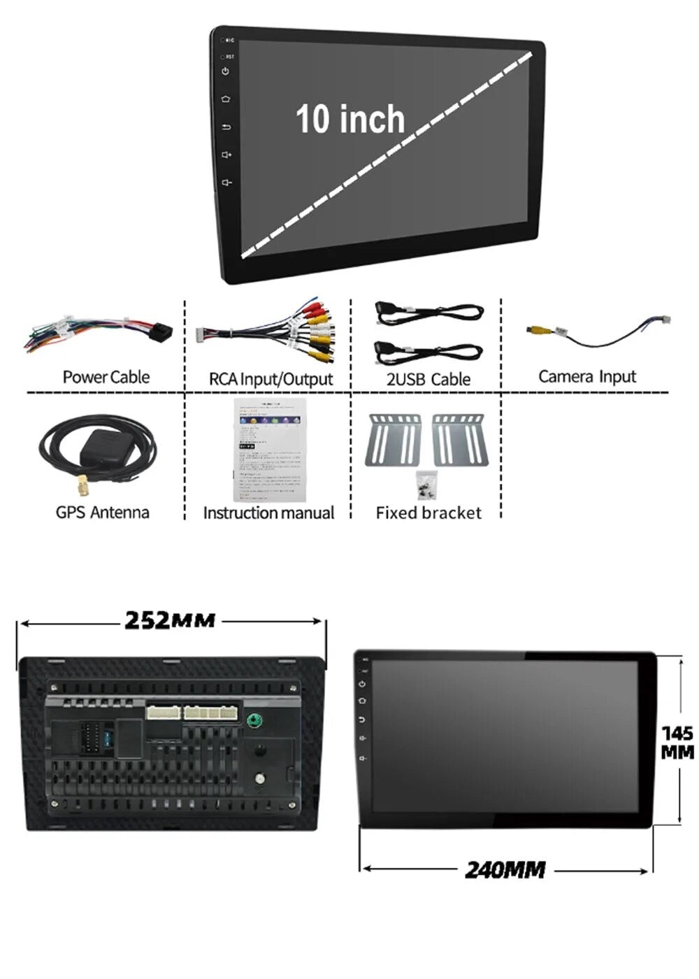AUTO RADIO LCD 10” GPS BLUETOOTH CARPLAY UNIVERSALE ANDROID 13 2DIN TOUCH SCREEN