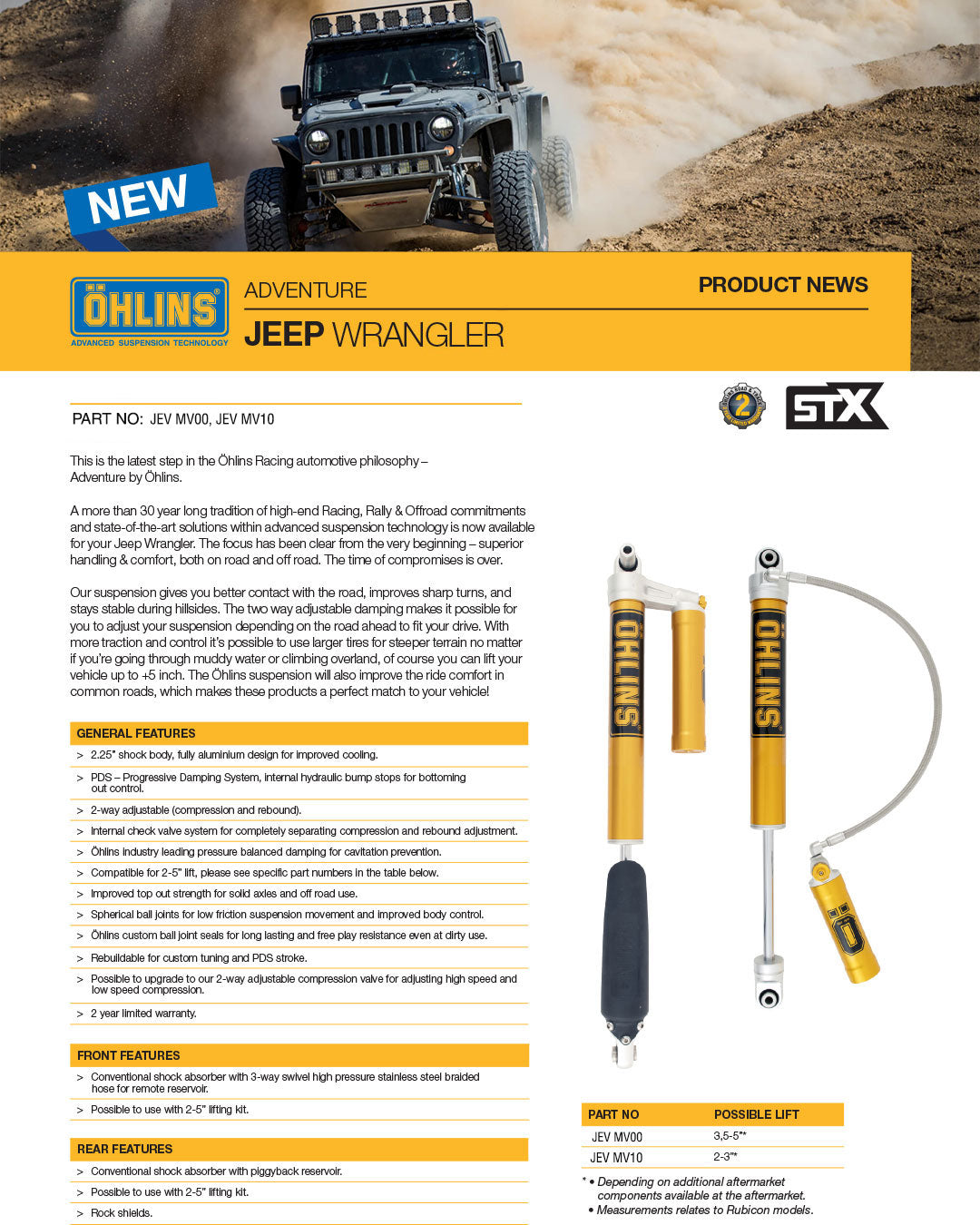 AMMORTIZZATORI OHLINS JEEP WRANGLER JK