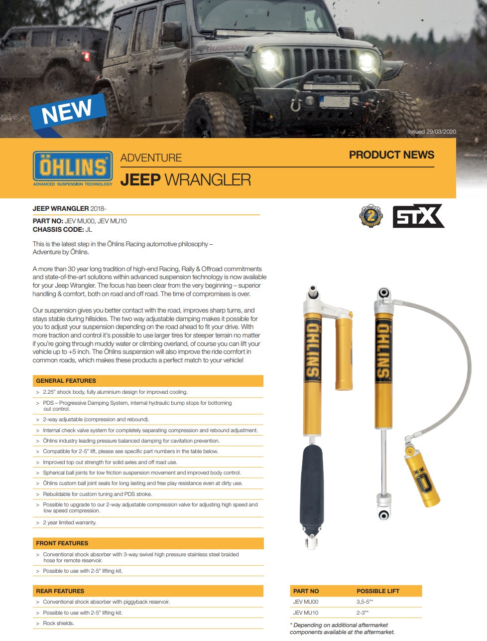 AMMORTIZZATORI OHLINS JEEP WRANGLER JL