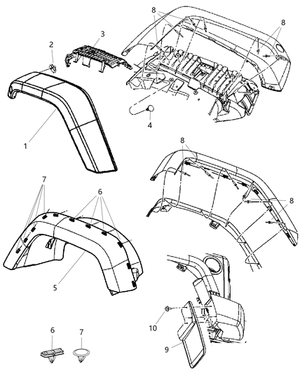 Kit Ferramenta Parafango E Griglia Per Jeep Wrangler JK - 20 Pezzi, Clip E Rivetti In Plastica Nera, OE 68039280AA